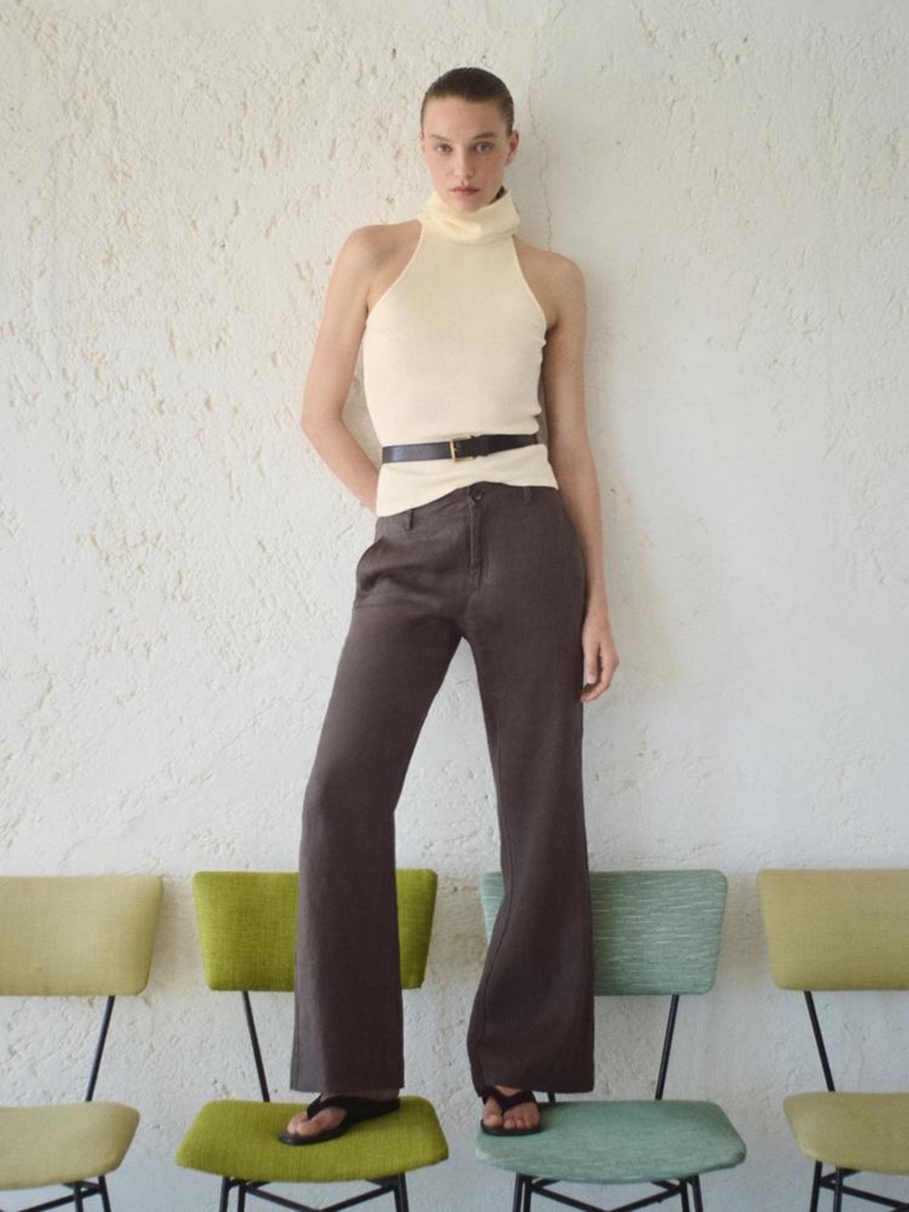 ZARA ZW COLLECTION 100% LINEN FLARE PANTS